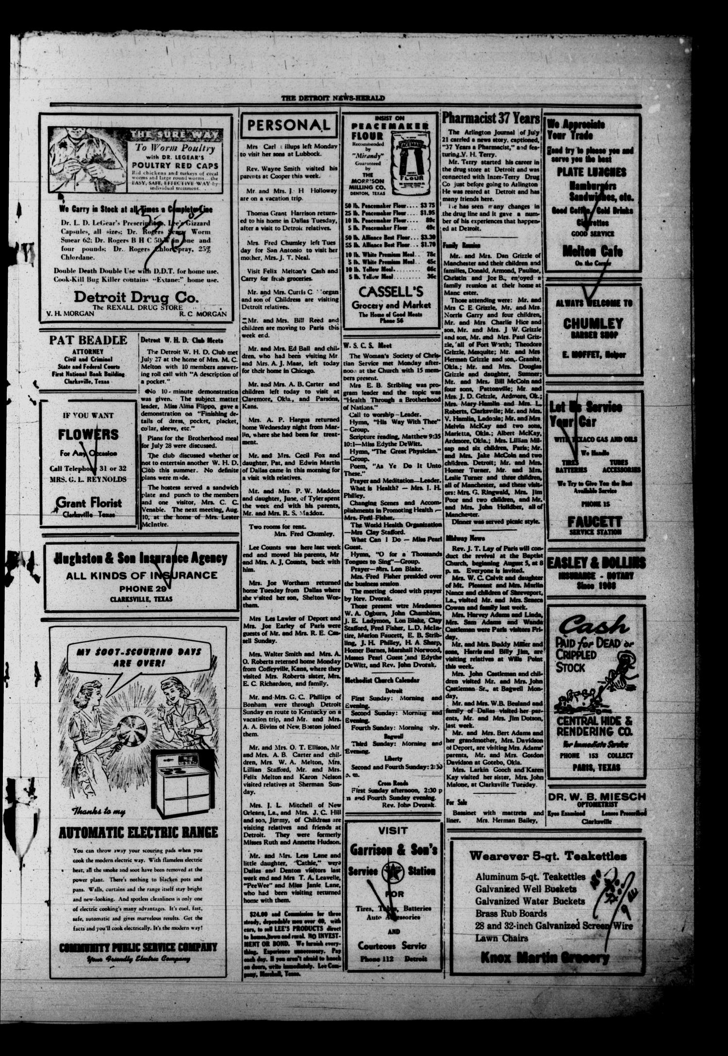 The Detroit News-Herald (Detroit, Tex.), Vol. 23, No. 18, Ed. 1 Thursday, August 3, 1950
                                                
                                                    [Sequence #]: 3 of 4
                                                