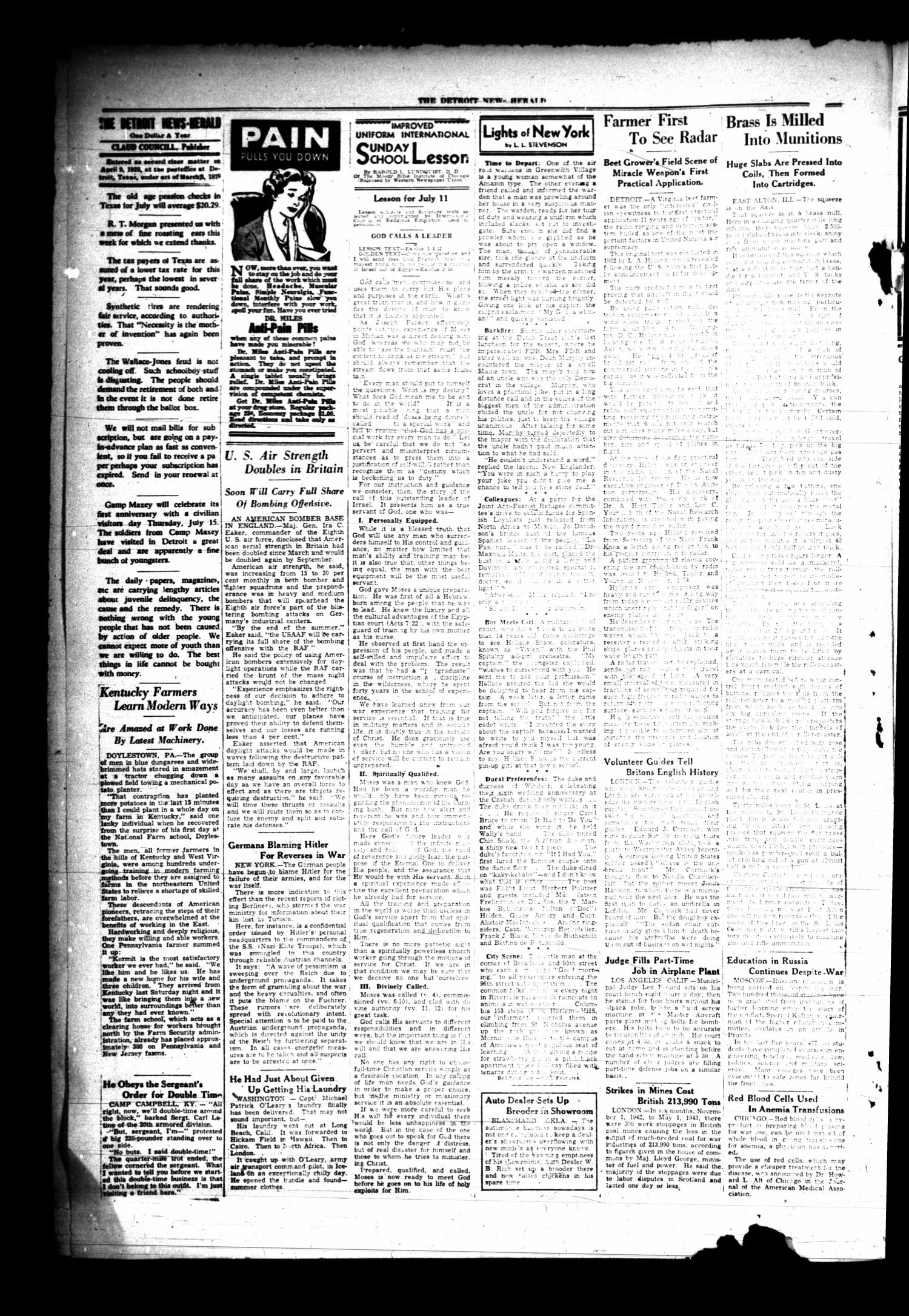 The Detroit News-Herald (Detroit, Tex.), Vol. 16, No. 15, Ed. 1 Thursday, July 8, 1943
                                                
                                                    [Sequence #]: 2 of 4
                                                