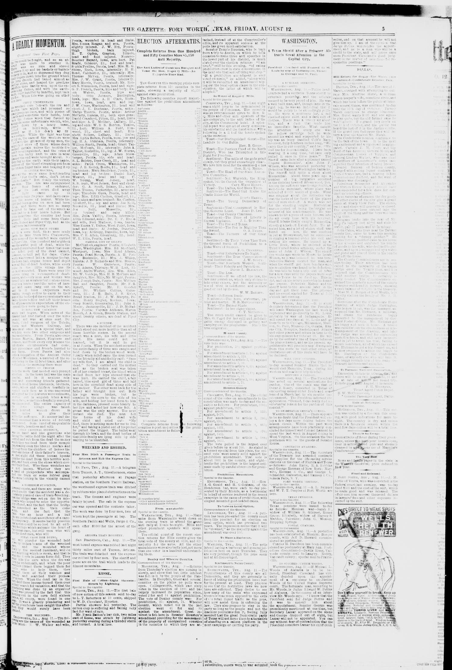 Fort Worth Daily Gazette. (Fort Worth, Tex.), Vol. 13, No. 10, Ed. 1, Friday, August 12, 1887
                                                
                                                    [Sequence #]: 3 of 6
                                                
