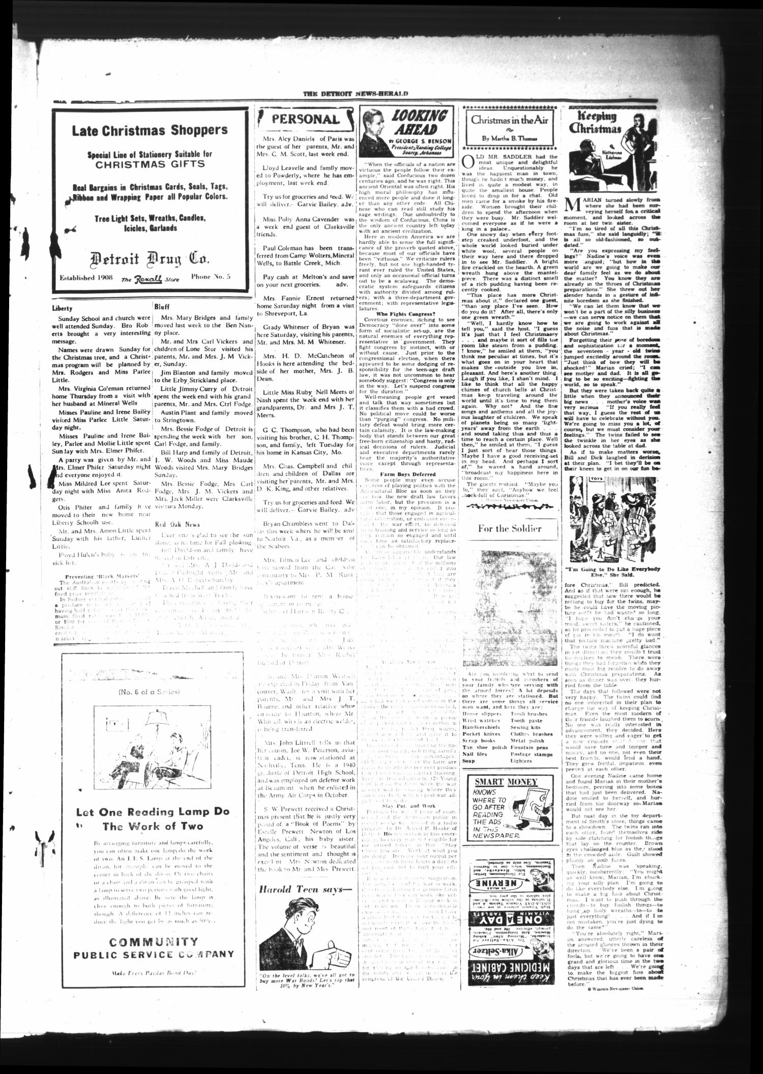 The Detroit News-Herald (Detroit, Tex.), Vol. 15, No. 37, Ed. 1 Thursday, December 17, 1942
                                                
                                                    [Sequence #]: 3 of 4
                                                