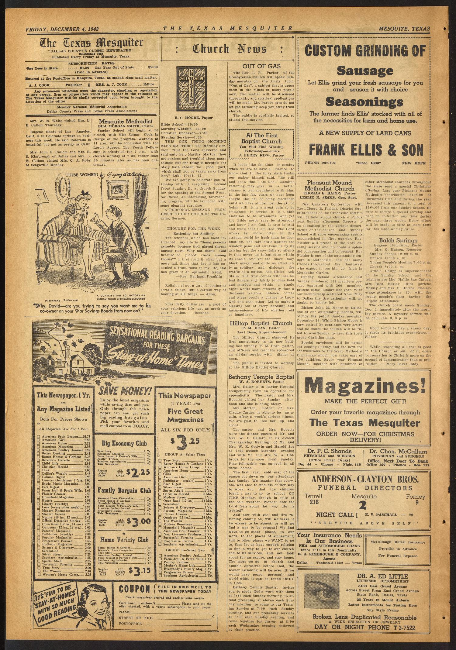 The Texas Mesquiter (Mesquite, Tex.), Vol. 61, No. 25, Ed. 1 Friday, December 4, 1942
                                                
                                                    [Sequence #]: 2 of 4
                                                