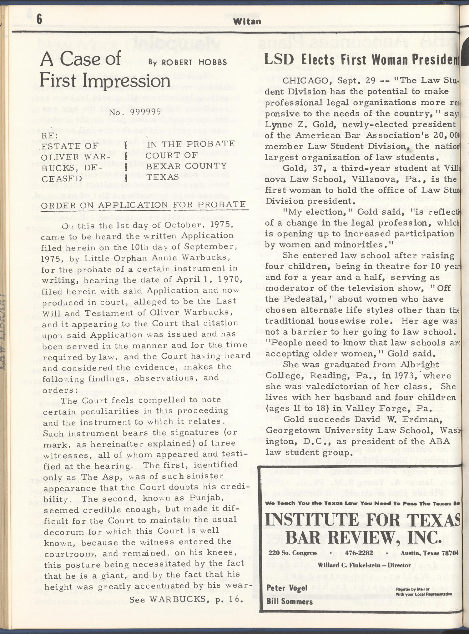 Witan (San Antonio, Tex.), Vol. 3, No. 2, Ed. 1 Wednesday, October 1, 1975
                                                
                                                    [Sequence #]: 6 of 18
                                                