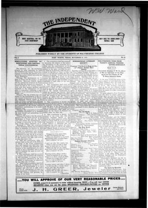 Primary view of object titled 'The Independent (Fort Worth, Tex.), Vol. 2, No. 13, Ed. 1 Saturday, November 26, 1910'.