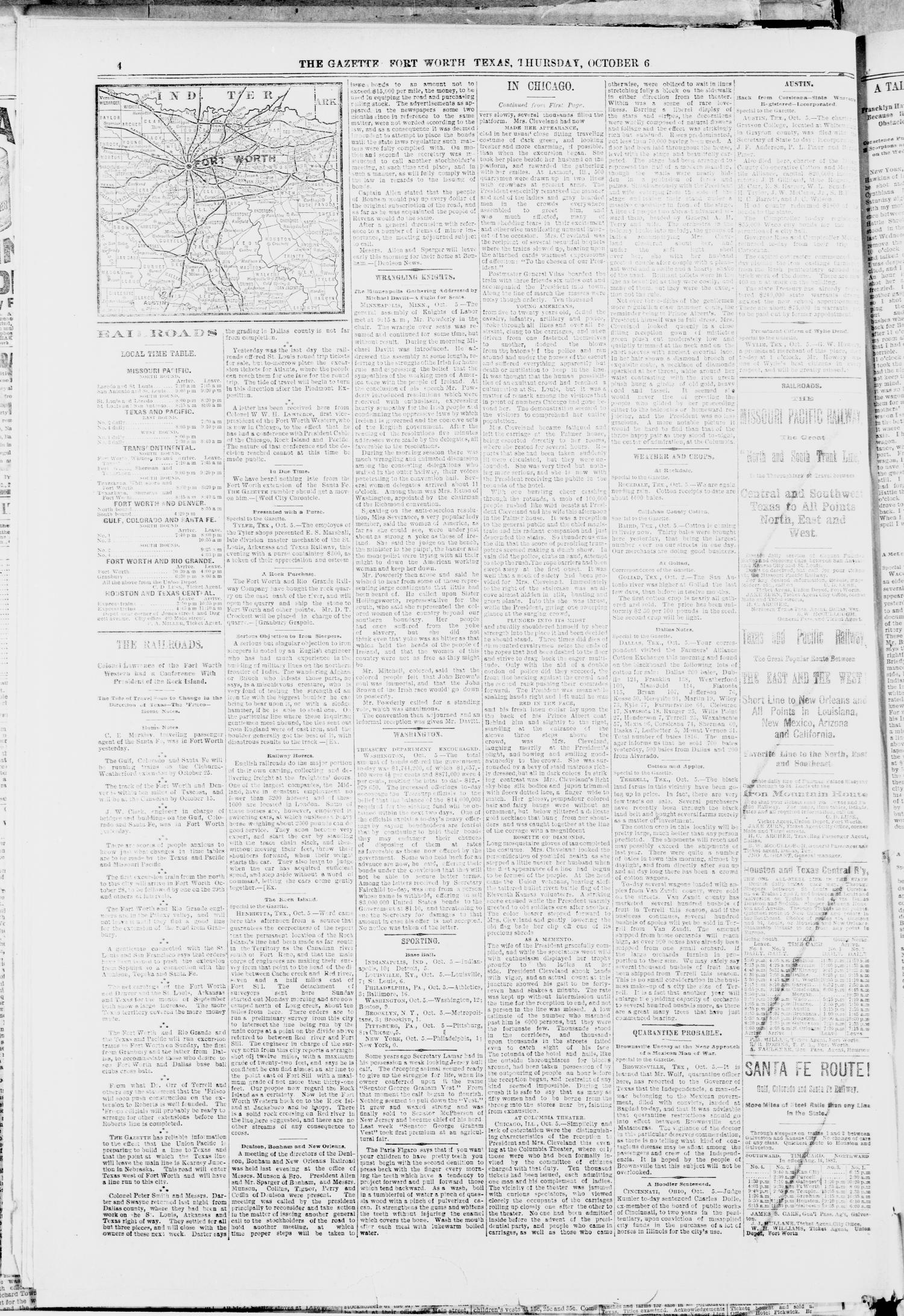 Fort Worth Daily Gazette. (Fort Worth, Tex.), Vol. 13, No. 65, Ed. 1, Thursday, October 6, 1887
                                                
                                                    [Sequence #]: 4 of 8
                                                