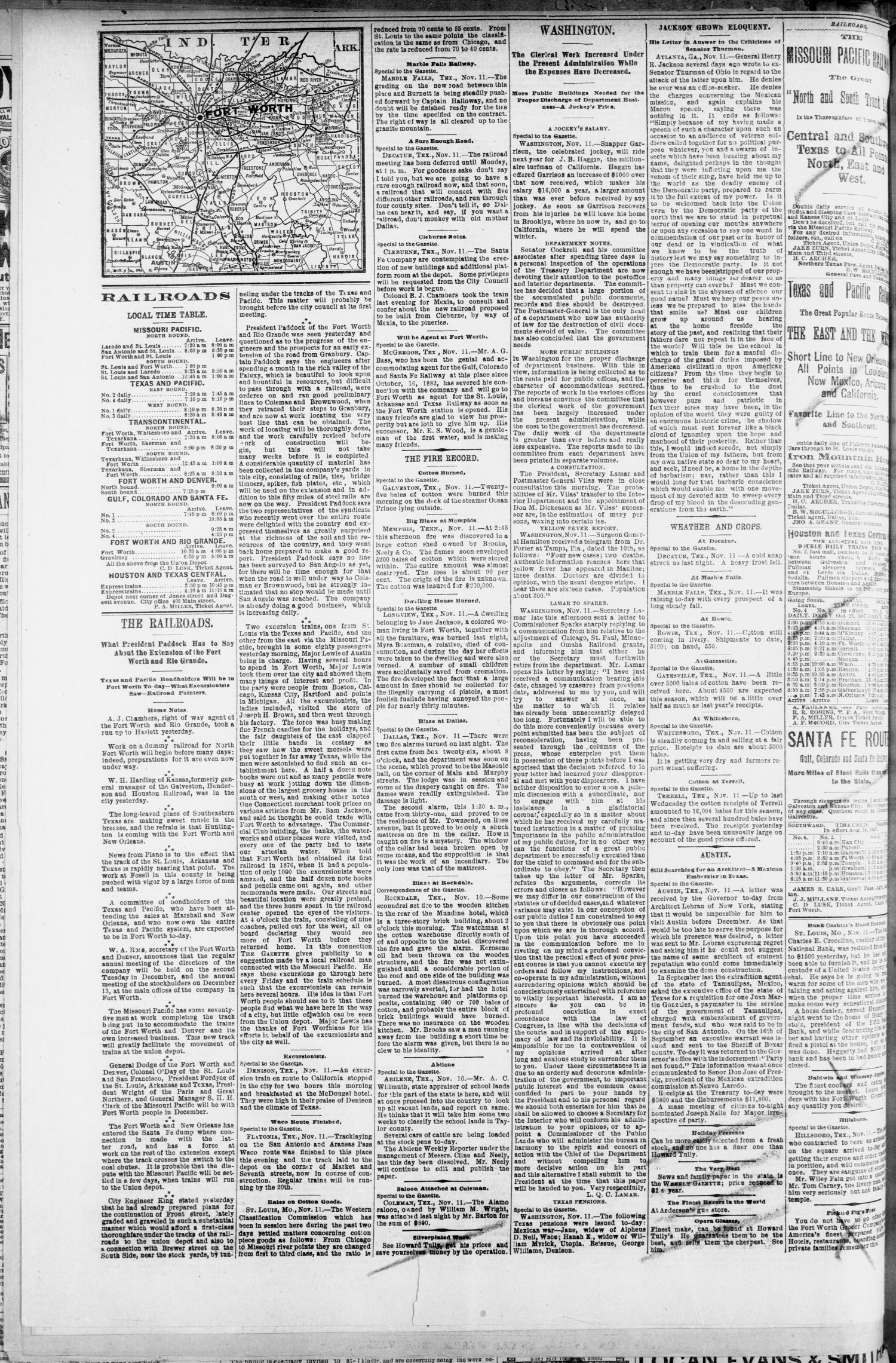 Fort Worth Daily Gazette. (Fort Worth, Tex.), Vol. 13, No. 102, Ed. 1, Saturday, November 12, 1887
                                                
                                                    [Sequence #]: 4 of 8
                                                