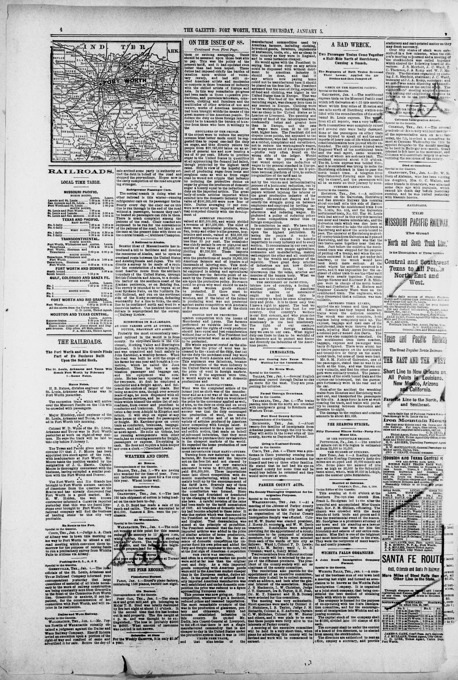 Fort Worth Daily Gazette. (Fort Worth, Tex.), Vol. 13, No. 156, Ed. 1, Thursday, January 5, 1888
                                                
                                                    [Sequence #]: 4 of 8
                                                