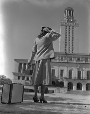 [Woman Standing Outside the University of Texas Clock Tower]