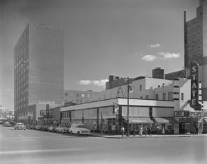 Primary view of object titled '[Walgreens and the State Theater]'.