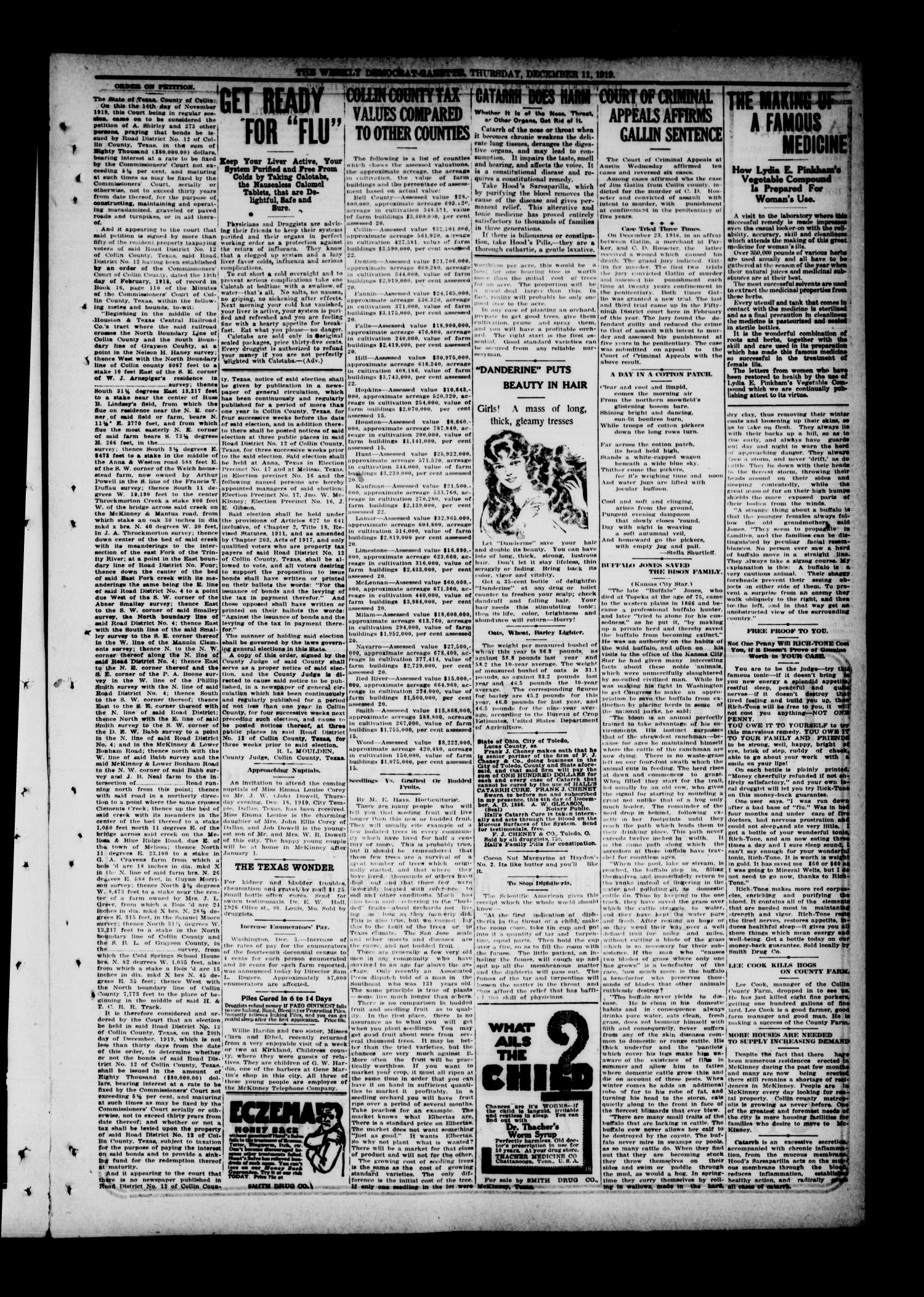 The Weekly Democrat-Gazette (McKinney, Tex.), Vol. 36, Ed. 1 Thursday, December 11, 1919
                                                
                                                    [Sequence #]: 7 of 16
                                                