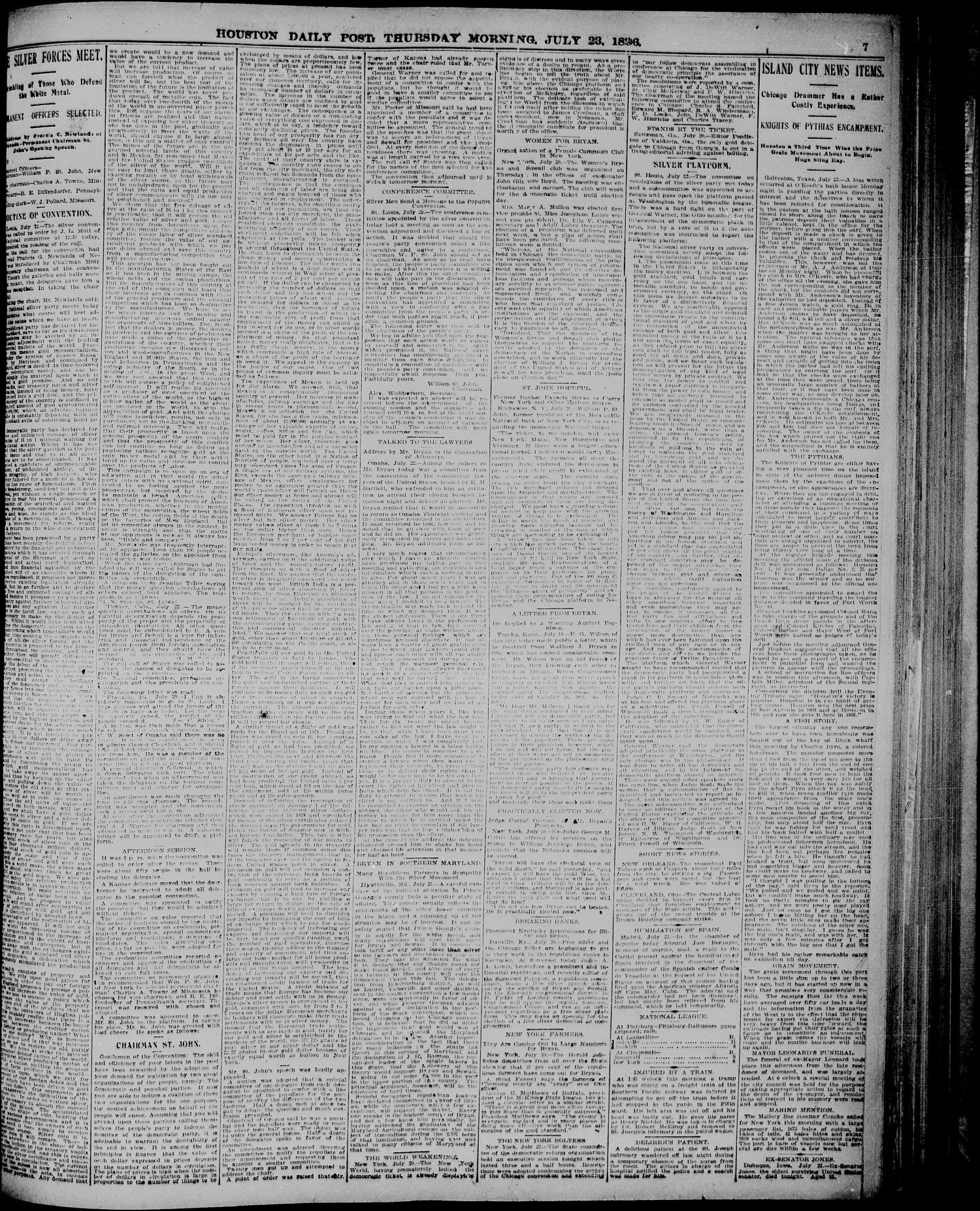 The Houston Daily Post (Houston, Tex.), Vol. TWELFTH YEAR, No. 110, Ed. 1, Thursday, July 23, 1896
                                                
                                                    [Sequence #]: 7 of 10
                                                