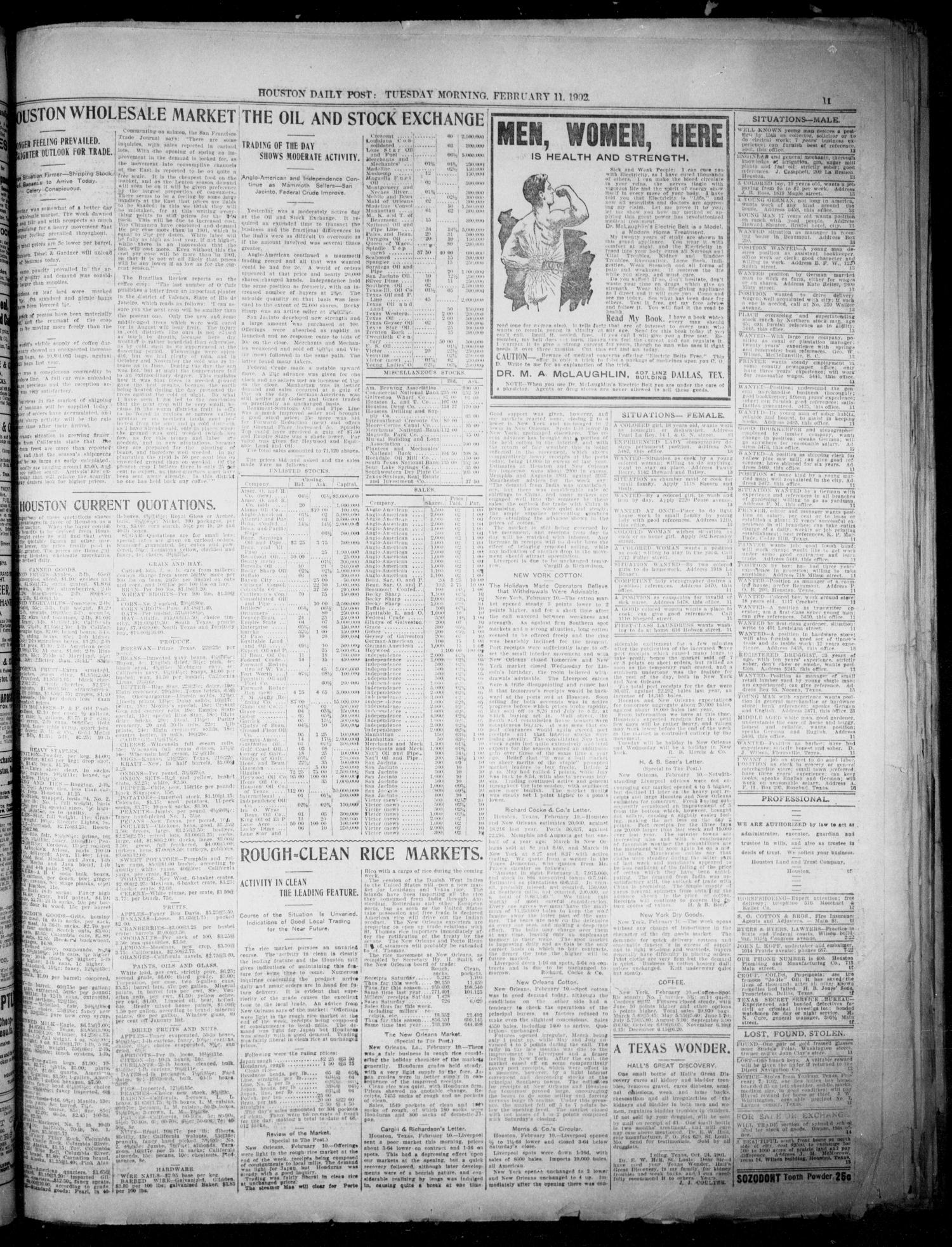 The Houston Daily Post (Houston, Tex.), Vol. XVIITH YEAR, No. 313, Ed. 1, Tuesday, February 11, 1902
                                                
                                                    [Sequence #]: 11 of 12
                                                