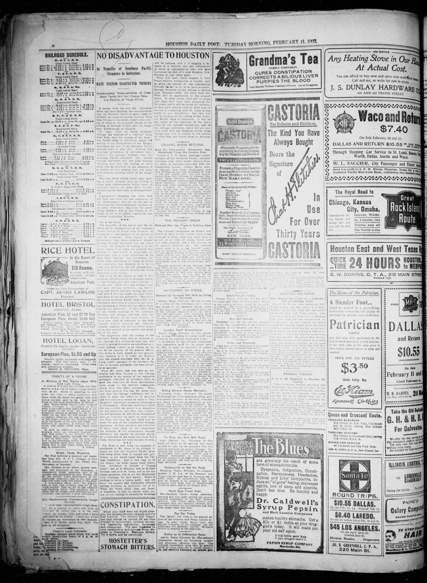 The Houston Daily Post (Houston, Tex.), Vol. XVIITH YEAR, No. 313, Ed. 1, Tuesday, February 11, 1902
                                                
                                                    [Sequence #]: 8 of 12
                                                