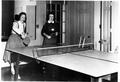 Photograph: [Renee Rowan Block and Mary Rhydonia Jones playing table tennis]
