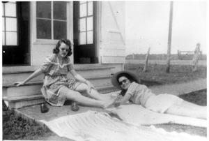 [Mary Jones Prowell and Virginia Davis Scarborough laying by Observation Post]
