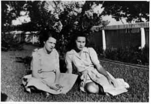 [Mary Jones Prowell and Virginia Davis Scarborough in the yard of the George home]