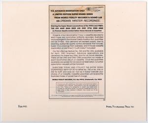 Primary view of object titled '[Mobile Fidelity Records & Sound Lab Advertisement]'.