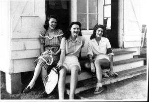 [Mary Jones Prowell, Virginia Davis Scarborough, and Helen Jane Farmer sitting on steps at Observation Post]