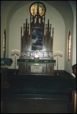 Primary view of object titled '[Alter Inside Ebenezer Lutheran Church]'.
