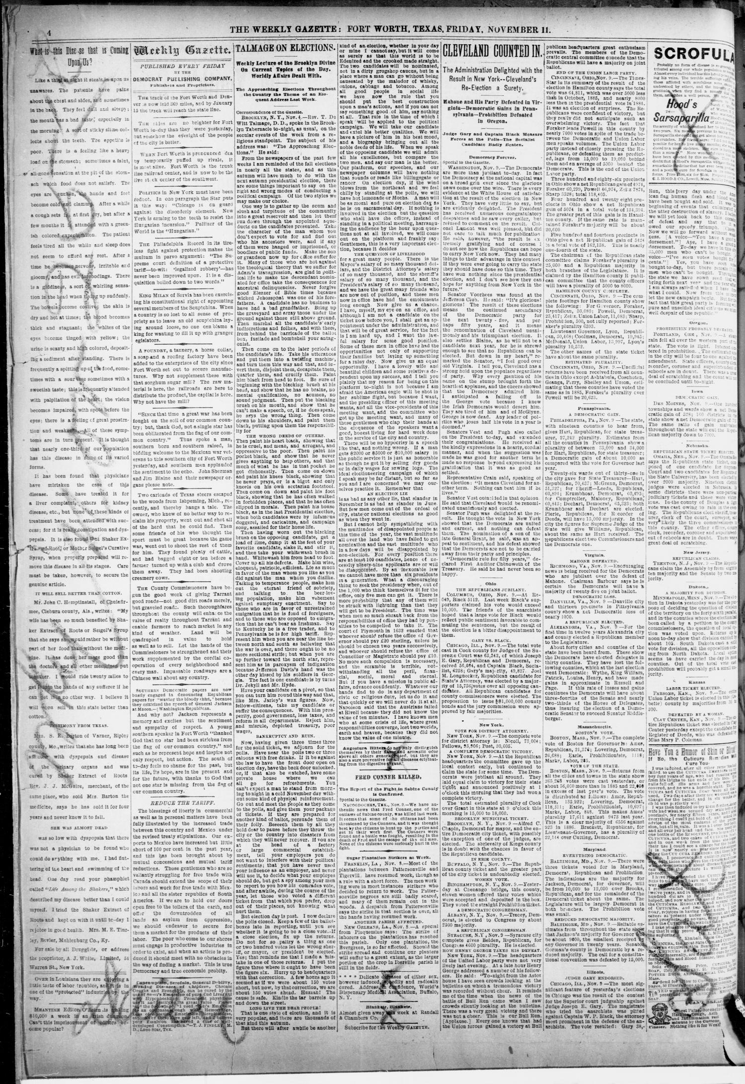 Fort Worth Weekly Gazette. (Fort Worth, Tex.), Vol. 17, No. 47, Ed. 1, Friday, November 11, 1887
                                                
                                                    [Sequence #]: 4 of 8
                                                