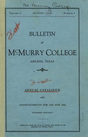 Bulletin of McMurry College, [1923]