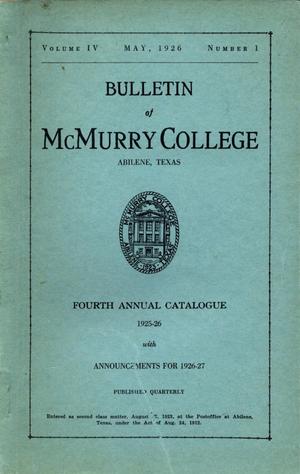 Primary view of object titled 'Bulletin of McMurry College, 1925-1926'.