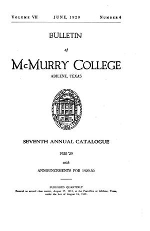 Primary view of Bulletin of McMurry College, 1928-1929