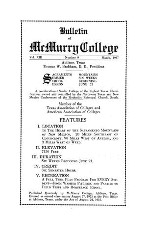 Primary view of object titled 'Bulletin of McMurry College, 1937 Sacramento Mountains summer school session'.