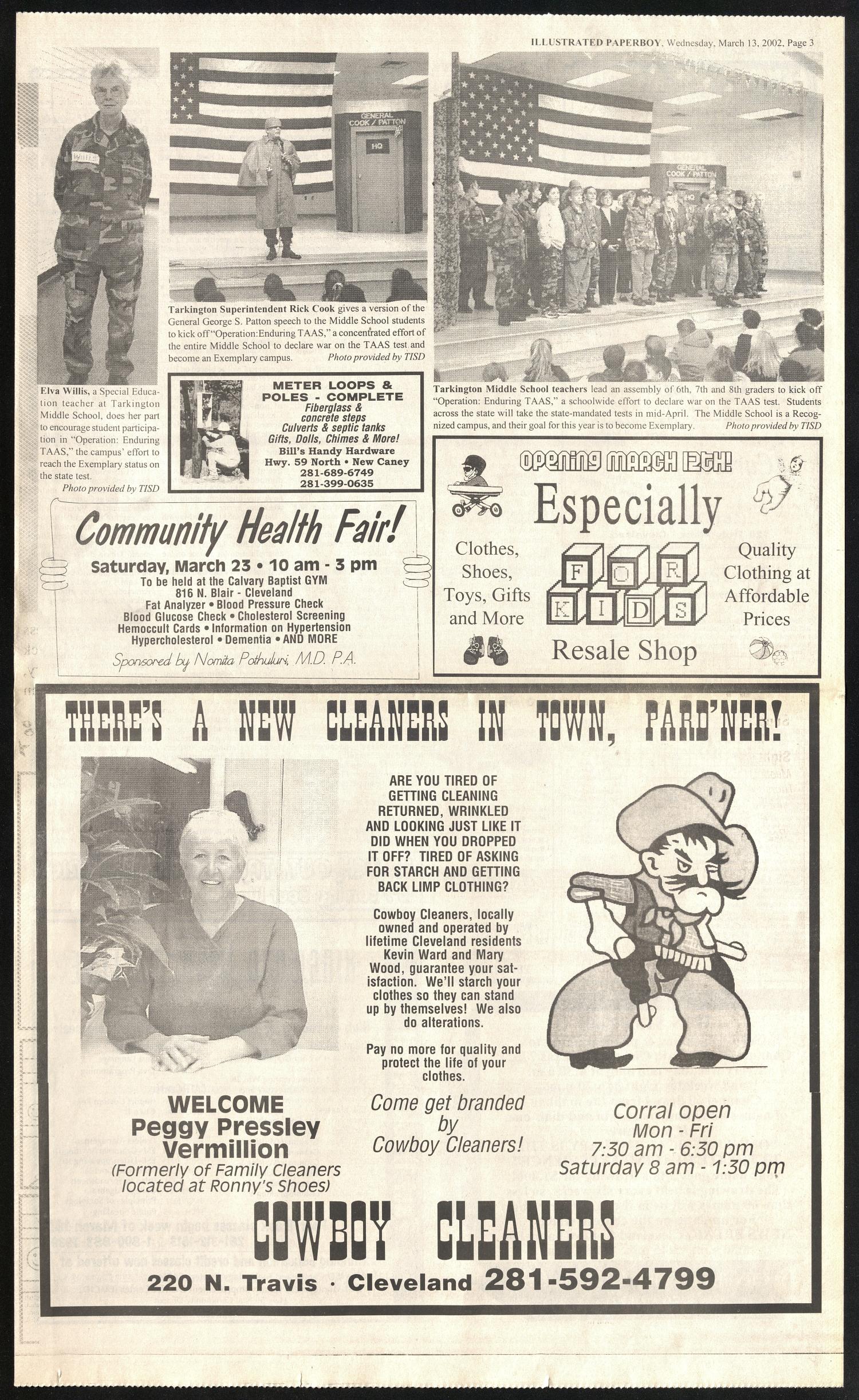 Illustrated Paperboy (Cleveland, Tex.), Vol. 9, No. 51, Ed. 1 Wednesday, March 13, 2002
                                                
                                                    [Sequence #]: 3 of 24
                                                