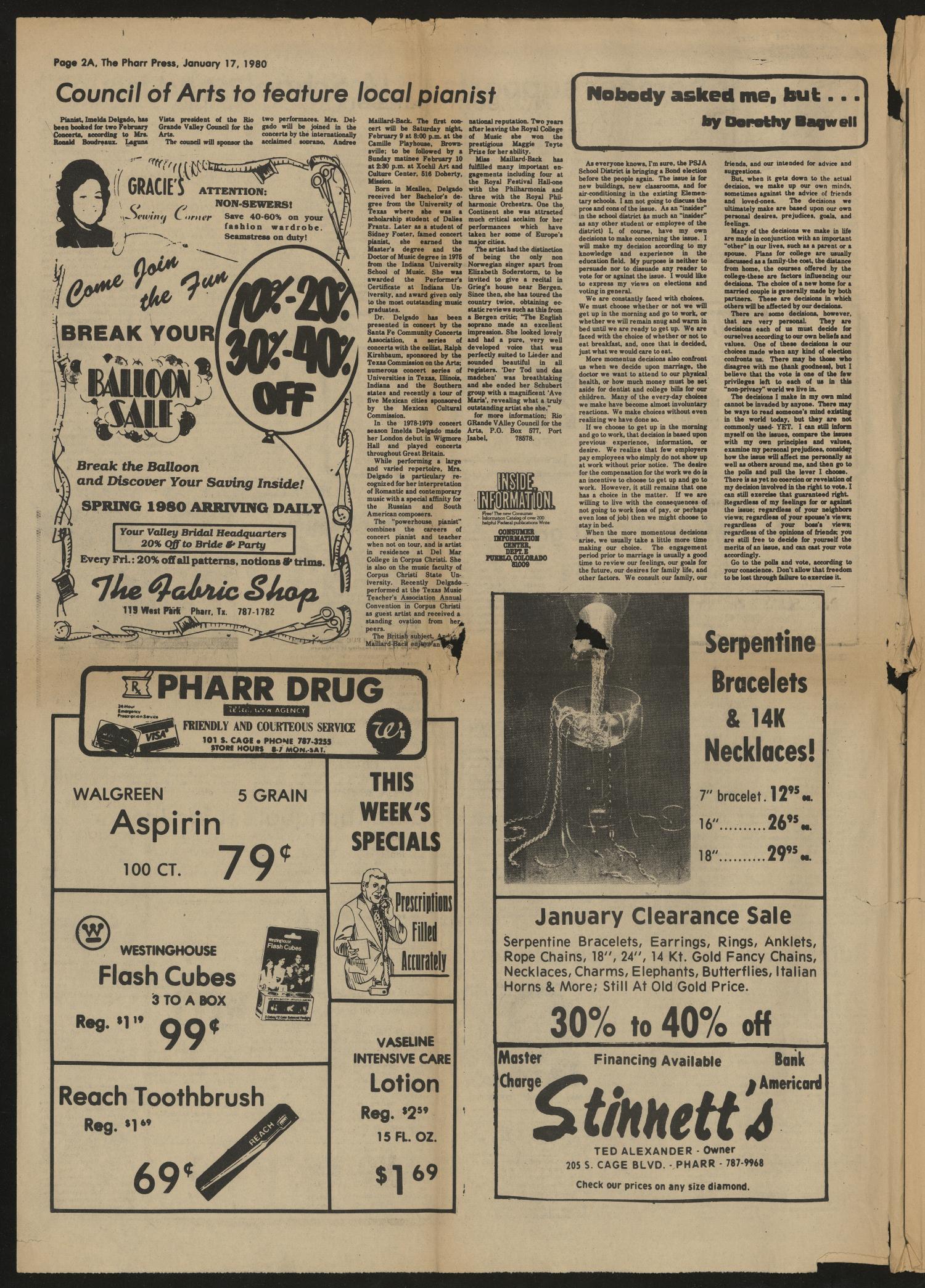 The Pharr Press (Pharr, Tex.), Vol. 47, No. 3, Ed. 1 Thursday, January 17, 1980
                                                
                                                    [Sequence #]: 2 of 8
                                                