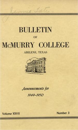 Primary view of Bulletin of McMurry College, 1949-1950