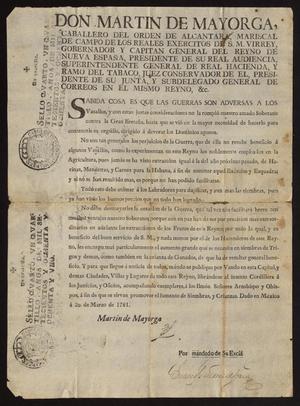 Primary view of object titled '[Decree from Viceroy Martín de Mayorga Ferrer Concerning Agriculture]'.