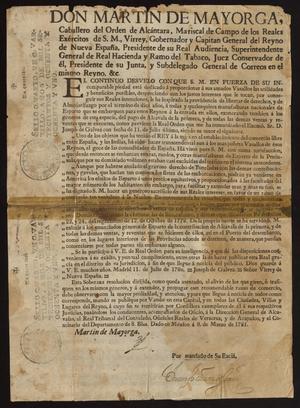 Primary view of object titled '[Printed Decree from Viceroy Martín de Mayorga Ferrer]'.