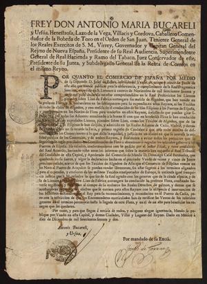 Primary view of object titled '[Royal Decree Promulgated by Don Antonio María Bucareli y Ursúa]'.