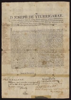Primary view of object titled '[Decree from Viceroy Iturrigaray]'.