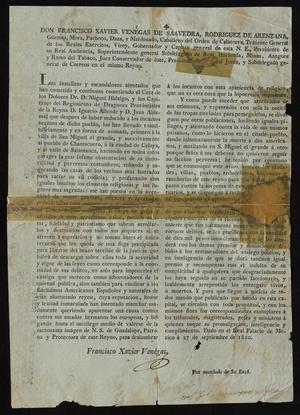 Primary view of object titled '[Printed Announcement from Viceroy Venegas]'.