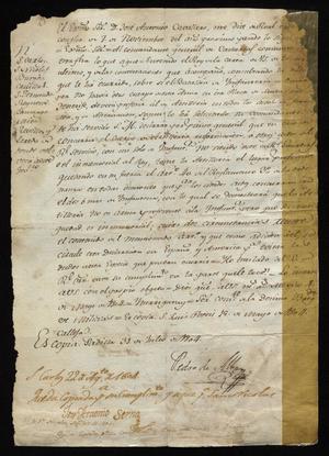 Primary view of object titled '[Message from José Antonio Cavallero Concerning the Military]'.
