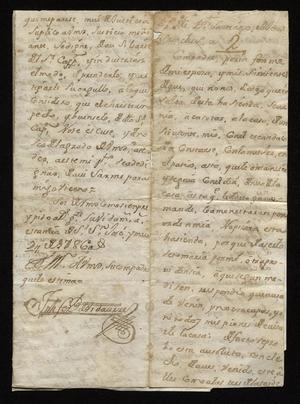 Primary view of object titled '[Letter from Joseph Fernando de Vidaurre to Santiago de Jesús Sánchez, May 9, 1786]'.