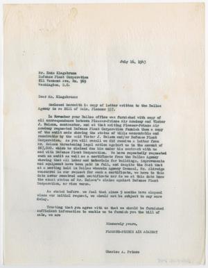 [Letter from Charles A. Prince to Hans Klagsbrunn, July 16, 1943]