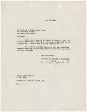 Primary view of object titled '[Letter from Standard Oil Company of California to Aeronautical Training Center, Inc., May 23, 1941]'.