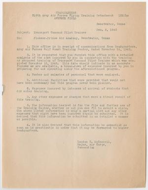 Primary view of object titled '[Letter from Landon E. McConnell to Plosser-Prince Air Academy, December 8, 1942]'.