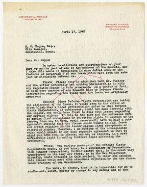 Primary view of object titled '[Letter from Charles A. Prince to R. C. Hoppe, Esq., April 17, 1942]'.