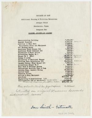 Primary view of object titled '[Cost Estimate for Avenger Field Housing and Utilities]'.