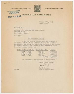 [Letter from H. M. Renaud to Joe B. Plosser and Charles A. Prince, March 18, 1943]