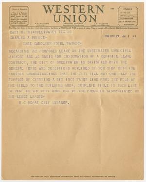 [Telegram from R. C. Hoppe to Charles A. Prince, March 27, 1942]