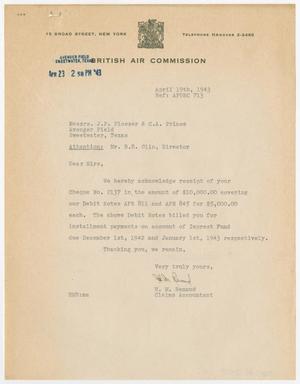 [Letter from H. M. Renaud to Joe B. Plosser and Charles A. Prince, April 19, 1943]