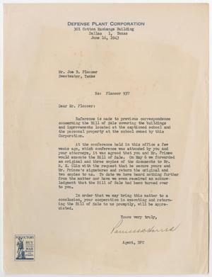 [Letter from P. Harris to Joe B. Plosser, June 16, 1943]