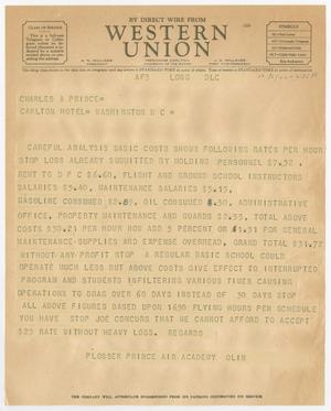 [Telegram from R. E. Olin to Charles A. Prince, October 6, 1942 #2]