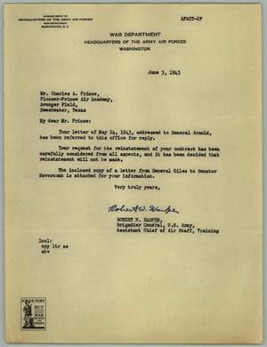 [Letter from Robert W. Harper to Charles A. Prince, June 3, 1943]
