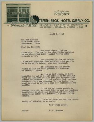 [Letter from J. H. Steffen to Joe B. Plosser, April 24, 1942]