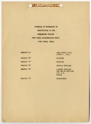 Primary view of object titled '[Schedule of Submission of Requisitions to the Commanding Officer, Fort Worth Quartermaster Depot #2]'.